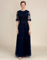 Sparkly Navy Beaded Mother of the Bride Dress with Lace