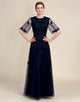 Sparkly Navy Beaded Mother of the Bride Dress with Lace