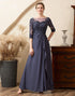 Long Sleeves Blue Mother of Bride Dress with Appliques