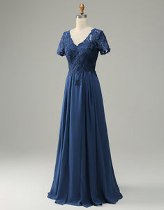 Blue A Line Mother of Bride Dress with Appliques