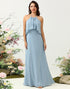 A Line Halter Neck Blue Long Bridesmaid Dress