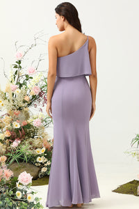 Sheath One Shoulder Purple Bridesmaid Dress with Silt
