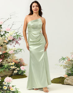 One Shoulder Satin Ruffles Wedding Guest Dress with Slit