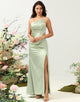 One Shoulder Satin Ruffles Wedding Guest Dress with Slit