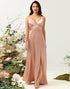 Blush Spaghetti Straps A Line Bridesmaid Dress With Slit