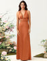 Copper Halter Sleeveless A Line Bridesmaid Dress