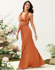 Copper Halter Sleeveless A Line Bridesmaid Dress