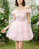 Pink Off the Shoulder A Line Homecoming Dress