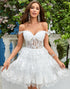 Cute A Line White Corset Tiered Short Homecoming Dress with Lace