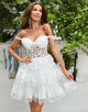 Cute A Line White Corset Tiered Short Homecoming Dress with Lace