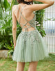 Green Spaghetti Straps A Line Homecoming Dress With Appliques