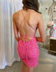 Hot Pink Sparkly Backless Homecoming Dress with Sequins