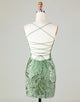 Sparkly Spaghetti Straps Green Short Homecoming Dress with Criss Cross Back