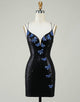 Glitter Black Tight Homecoming Dress with Sequins Butterflies