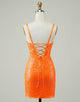 Glitter Orange Tight Homecoming Dress with Beaded