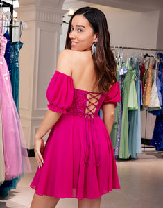 Off the Shoulder Fuchsia A Line Homecoming Dress