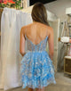 Gorgeous A Line Spaghetti Straps Blue Sparkly Corset Homecoming Dress