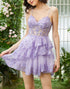 Purple Spaghetti Straps Corset Homecoming Dress