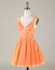 Orange Sparkly A Line Glitter Homecoming Dress with Sequins