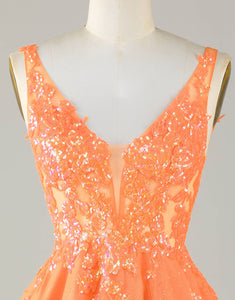 Orange Sparkly A Line Glitter Homecoming Dress with Sequins