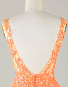 Orange Sparkly A Line Glitter Homecoming Dress with Sequins