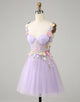 Spaghetti Straps Purple Tulle Homecoming Dress With 3D Flowers