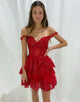 Sparkly Red Corset Tiered Lace A-Line Short Homecoming Dress