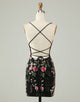 Spaghetti Straps Black Tight Homecoming Dress With Appliques