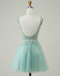 A Line Cute Green Homecoming Dress with Appliques