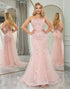 Blush Mermaid Spaghetti Straps Long Prom Dress With Appliques