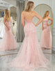 Blush Mermaid Spaghetti Straps Long Prom Dress With Appliques