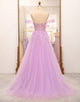 Off The Shoulder Light Purple A-Line Beaded Corset Prom Dress
