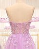Off The Shoulder Light Purple A-Line Beaded Corset Prom Dress