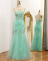 Green Mermaid Strapless Tulle Long Prom Dress with Appliques
