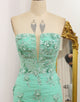 Green Mermaid Strapless Tulle Long Prom Dress with Appliques