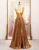 Glitter Golden A-Line Long Mirror Prom Dress