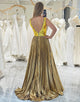 Glitter Golden A-Line Long Mirror Prom Dress