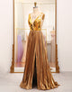 Glitter Golden A-Line Long Mirror Prom Dress