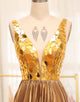 Glitter Golden A-Line Long Mirror Prom Dress