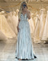Glitter Silver A-Line Long Mirror Prom Dress