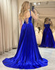 Royal Blue A-Line Mirror Long Prom Dress With Split