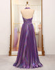 Dark Purple A Line Halter Long Prom Dress With Slit