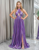 Dark Purple A Line Long Prom Dress With Slit