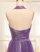 Dark Purple A Line Halter Long Prom Dress With Slit