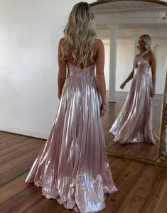 Light Pink A Line Long Prom Dress With Slit