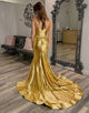 Glitter Golden Mermaid Off The Shoulder Long Prom Dress With Slit