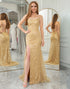 Glitter Golden Mermaid Long Prom Dress With Slit