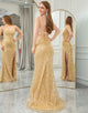 Glitter Golden Mermaid Long Prom Dress With Slit