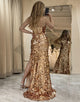 Sparkly Rose Golden Mermaid Long Prom Dress With Split