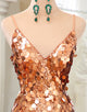 Rose Golden Sequin Silk Long Prom Dress
